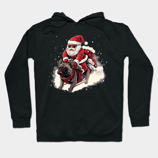 Merry Christmas Cool Santa Claus Riding French Bulldog Hoodie by Pro Design 501